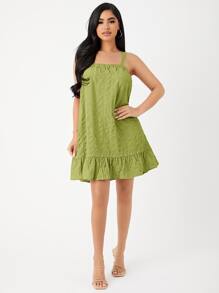 SHEIN VCAY 荷葉邊吊帶連衣裙 - 青檸色 - 查看 3