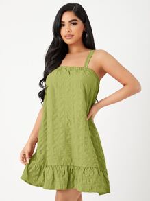 SHEIN VCAY 荷葉邊吊帶連衣裙 - 青檸色 - 查看 4