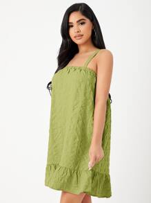 SHEIN VCAY 荷葉邊吊帶連衣裙 - 青檸色 - 查看 6