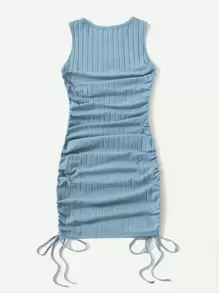 Muchica Ruched Drawstring Side Bodycon Dress - Dusty Blue - View 2