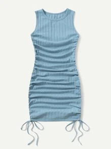 Muchica Ruched Drawstring Side Bodycon Dress - Dusty Blue - View 3