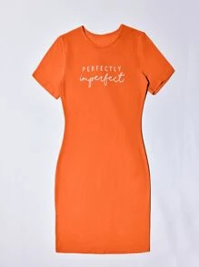 SHEIN Unity Letter Graphic Bodycon Dress - Orange - View 3
