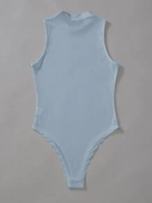SHEIN Privé Summer Solid Ribbed Sleeveless Bodysuit - Dusty Blue - View 2