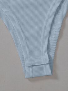 SHEIN Privé Summer Solid Ribbed Sleeveless Bodysuit - Dusty Blue - View 3