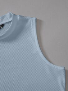 SHEIN Privé Summer Solid Ribbed Sleeveless Bodysuit - Dusty Blue - View 4