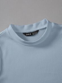 SHEIN Privé Summer Solid Ribbed Sleeveless Bodysuit - Dusty Blue - View 5