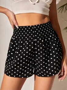 SHEIN Tall High Waist Polka Dot Shorts - Black - View 3