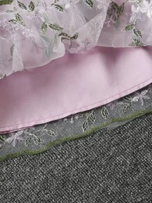 Girls Bow Front Cami Top & Embroidery Mesh Overlay Skirt - Lilac Purple - View 3