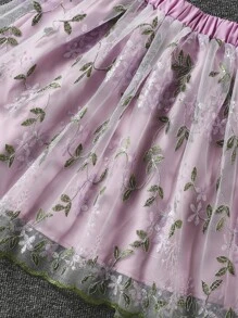 Girls Bow Front Cami Top & Embroidery Mesh Overlay Skirt - Lilac Purple - View 4