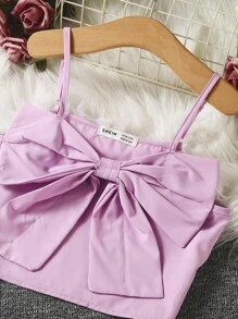 Girls Bow Front Cami Top & Embroidery Mesh Overlay Skirt - Lilac Purple - View 5