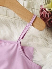 Girls Bow Front Cami Top & Embroidery Mesh Overlay Skirt - Lilac Purple - View 7