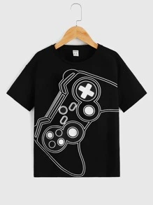 SHEIN Tween Boy Graphic Print Top - Black - View 1