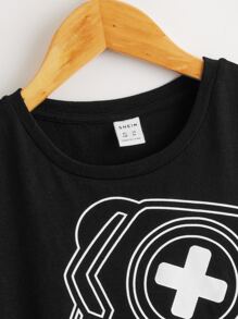SHEIN Tween Boy Graphic Print Top - Black - View 3