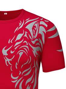 Manfinity LEGND Men Lion Print Tee - Red - View 4