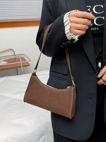 仿麂皮極簡風格法棍包 - 咖啡棕 - 查看 4