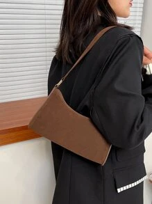 仿麂皮極簡風格法棍包 - 咖啡棕 - 查看 5