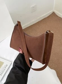 仿麂皮極簡風格法棍包 - 咖啡棕 - 查看 6