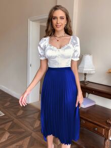 Pariaura Solid Pleated Skirt - Royal Blue - View 3