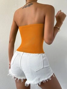 SHEIN SXY Solid Rib-knit Tube Top - Burnt Orange - View 2