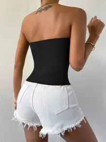 Chiquease Top bandeau unicolor tejido de canalé - Negro - Ver 2