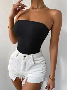 Chiquease Top bandeau unicolor tejido de canalé - Negro - Ver 3