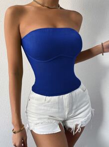 Chiquease Solid Rib-knit Tube Top - Royal Blue - View 4