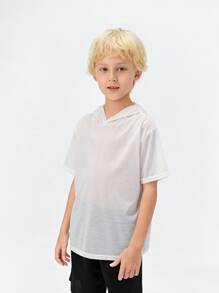 SHEIN Boys Solid Hooded Tee - White - View 8