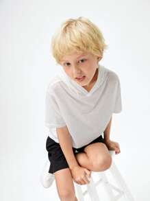 SHEIN Boys Solid Hooded Tee - White - View 12