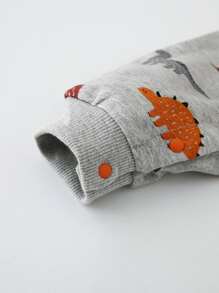 男嬰恐龍印花長袖連身褲，休閒風格 - 灰色 - 查看 4