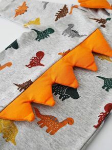 男嬰恐龍印花長袖連身褲，休閒風格 - 灰色 - 查看 6