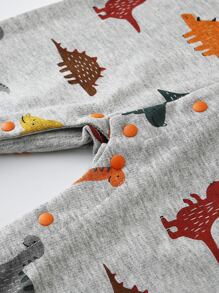 男嬰恐龍印花長袖連身褲，休閒風格 - 灰色 - 查看 7