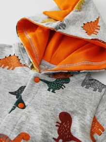 男嬰恐龍印花長袖連身褲，休閒風格 - 灰色 - 查看 8