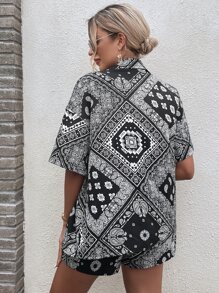 Breezaya Bộ đồ hai mảnh nữ Nút phía trước Paisley Họa tiết khăn Boho - Đen và trắng - Xem 2