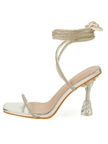 Xăng đan Cao gót Nữ Pha lê kim cương màu trơn Dải mỏng Hấp dẫn - Bạc - Xem 4