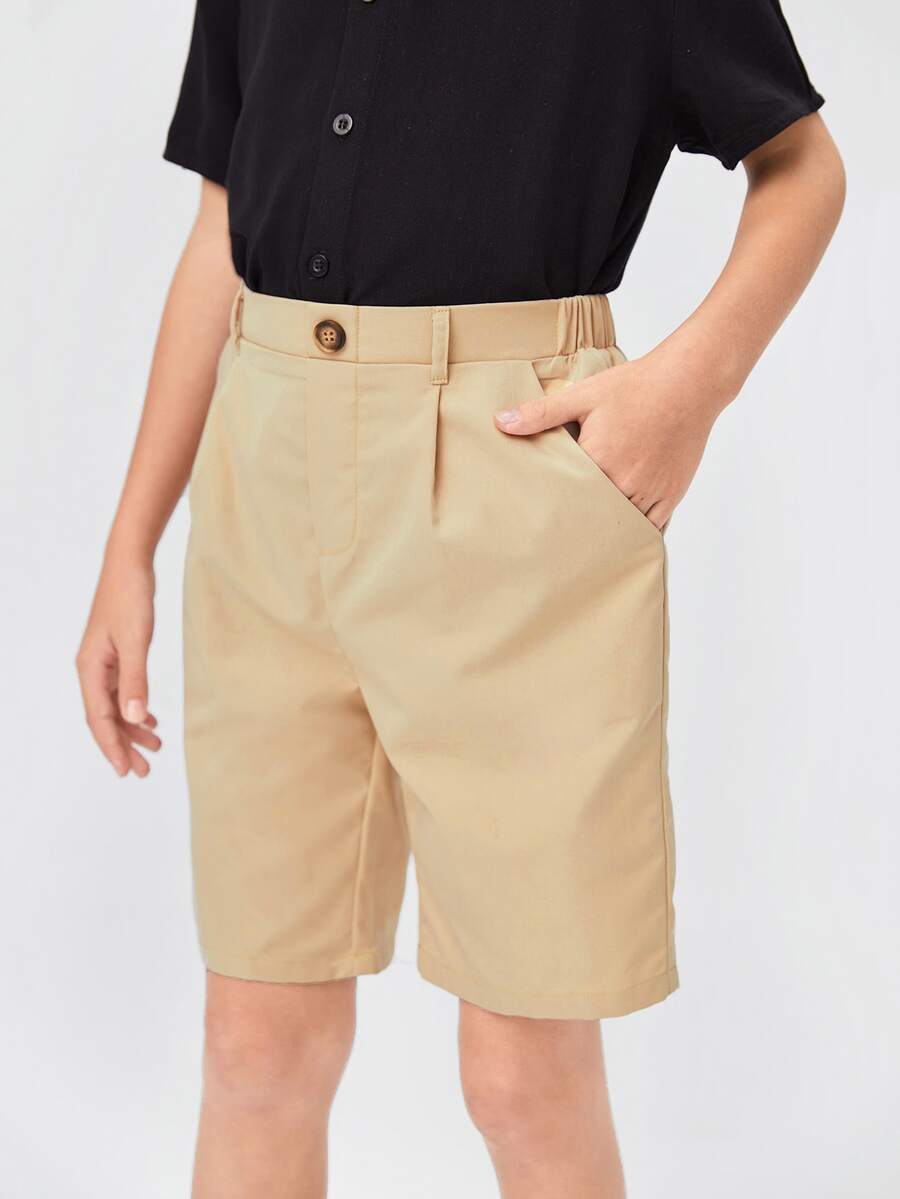 SHEIN Boys Slant Pocket Bermuda Shorts - Khaki - View 1