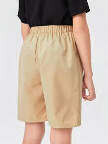 SHEIN Boys Slant Pocket Bermuda Shorts - Khaki - View 2