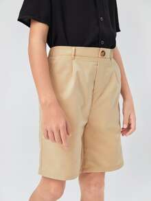 SHEIN Boys Slant Pocket Bermuda Shorts - Khaki - View 5