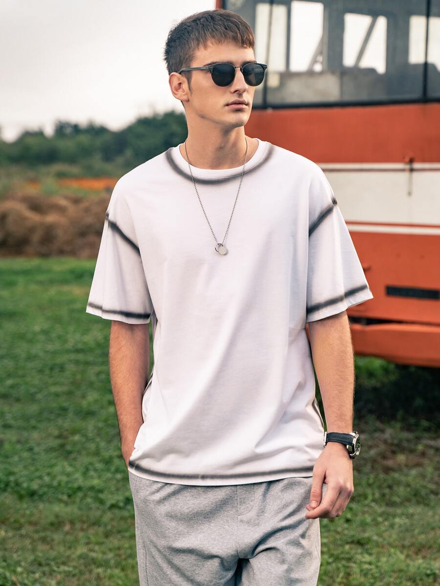 Men Drop Shoulder Contrast Binding Tee