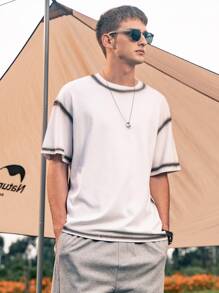 Men Drop Shoulder Contrast Binding Tee