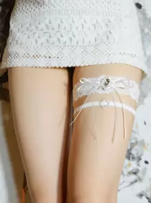 2pcs Rhinestone & Bow Decor Bridal Thigh Belt Garter Valentine's Day