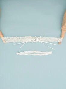 2pcs Rhinestone & Bow Decor Bridal Thigh Belt Garter Valentine's Day