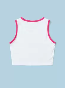 SHEIN Teen Girls Slogan Graphic Contrast Binding Tank Top - Pink - View 2