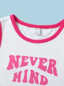 SHEIN Teen Girls Slogan Graphic Contrast Binding Tank Top - Pink - View 3