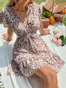 Breezaya Boho Vrolijke Bloemetjes Jurk Riem Geribd Laagjes