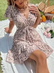 Breezaya Boho Vrolijke Bloemetjes Jurk Riem Geribd Laagjes