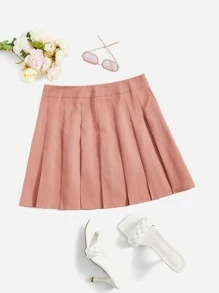 SHEIN Unity Plus Solid High Waist Pleated Skirt - Dusty Pink - View 1