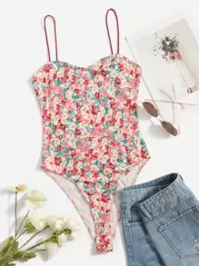 Soleia Floral High Cut Cami Bodysuit - Multicolor - View 1