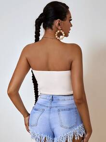SHEIN Tall 素色短款抹胸上衣 - 白色 - 查看 2