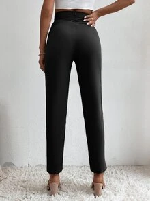 SHEIN Tall High Waist Tie Front Trousers - Black - View 2