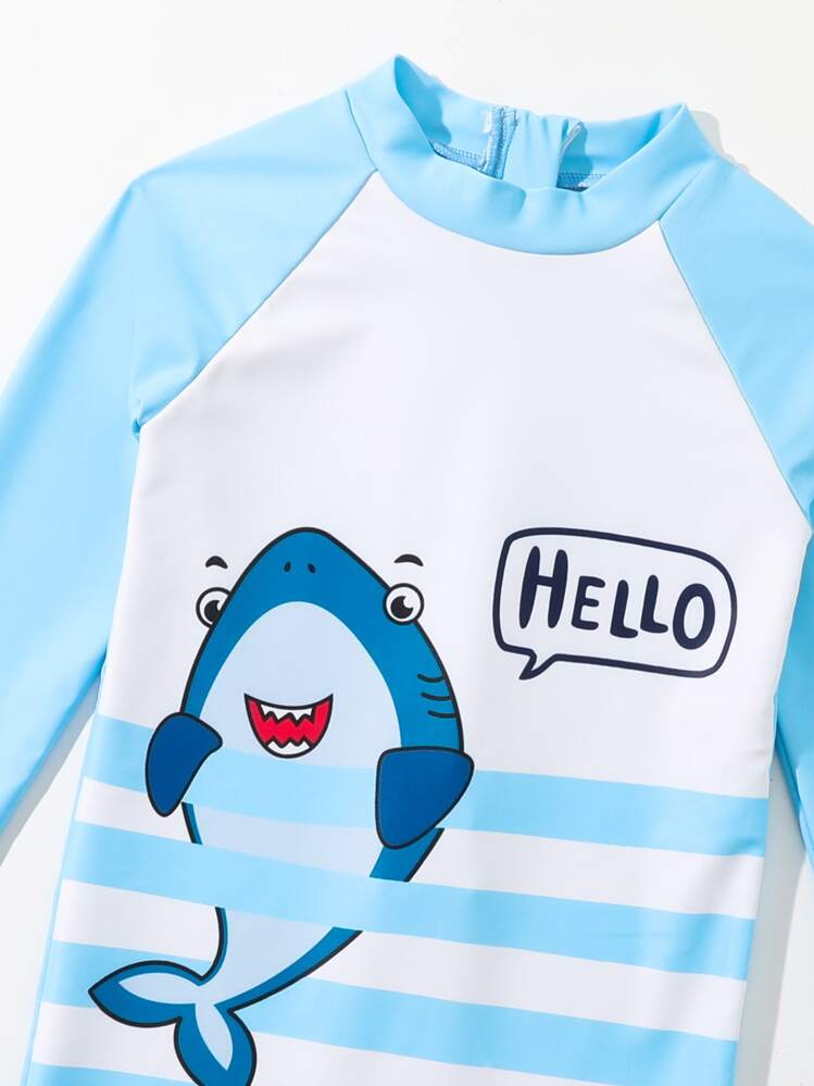 Traje de baño de una pieza con cierre trasero y estampado de dibujos animados para niños pequeños - Celeste - Ver 4